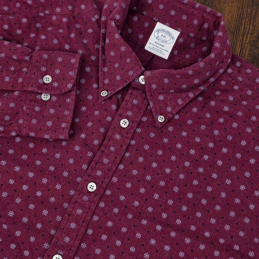 Brooks Brothers Regent Button Down Shirt Mens XXL Burgundy Micro Floral Long Slv